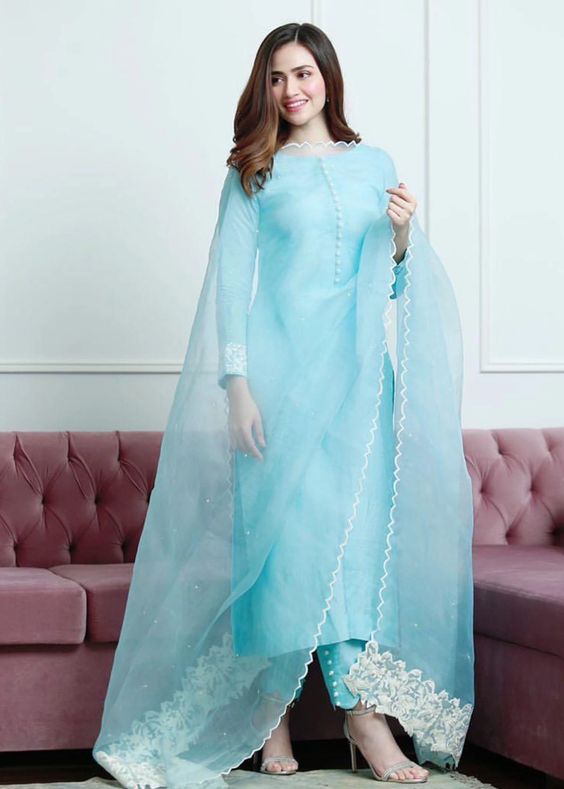 Pastel Blue Kurta with Pant and Dupatta