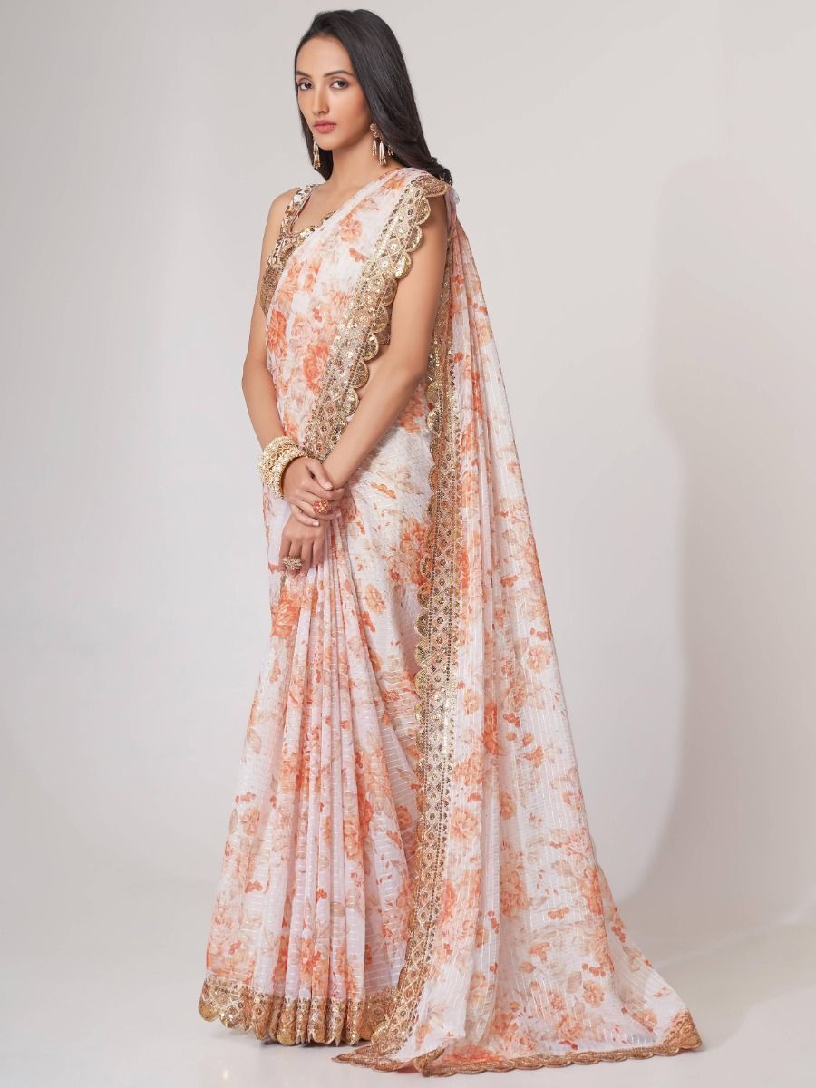 Georgette Saree with Swarovski Border