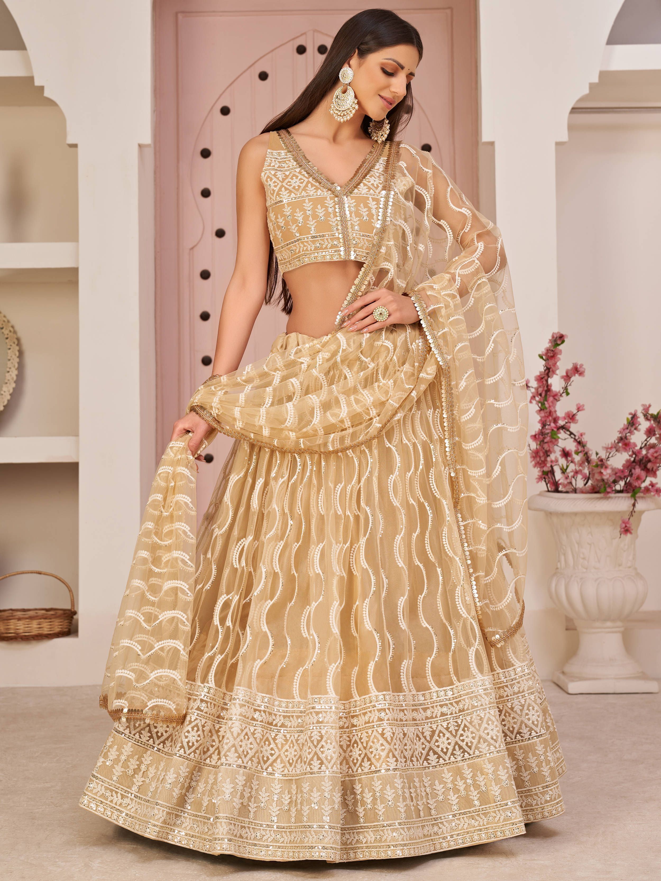 Beige Embroidered Lehenga with heavy dupatta