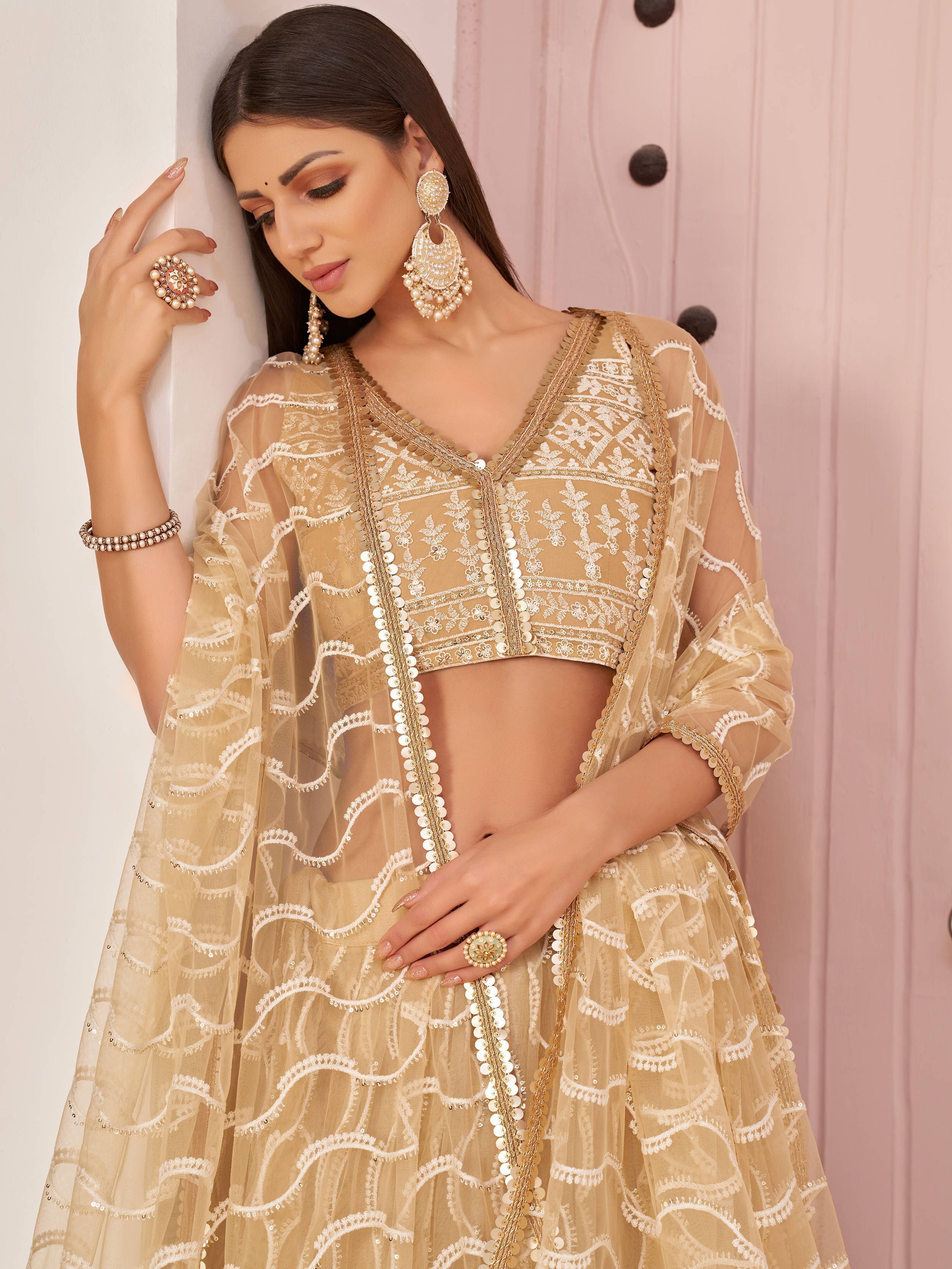 Beige Embroidered Lehenga with heavy dupatta