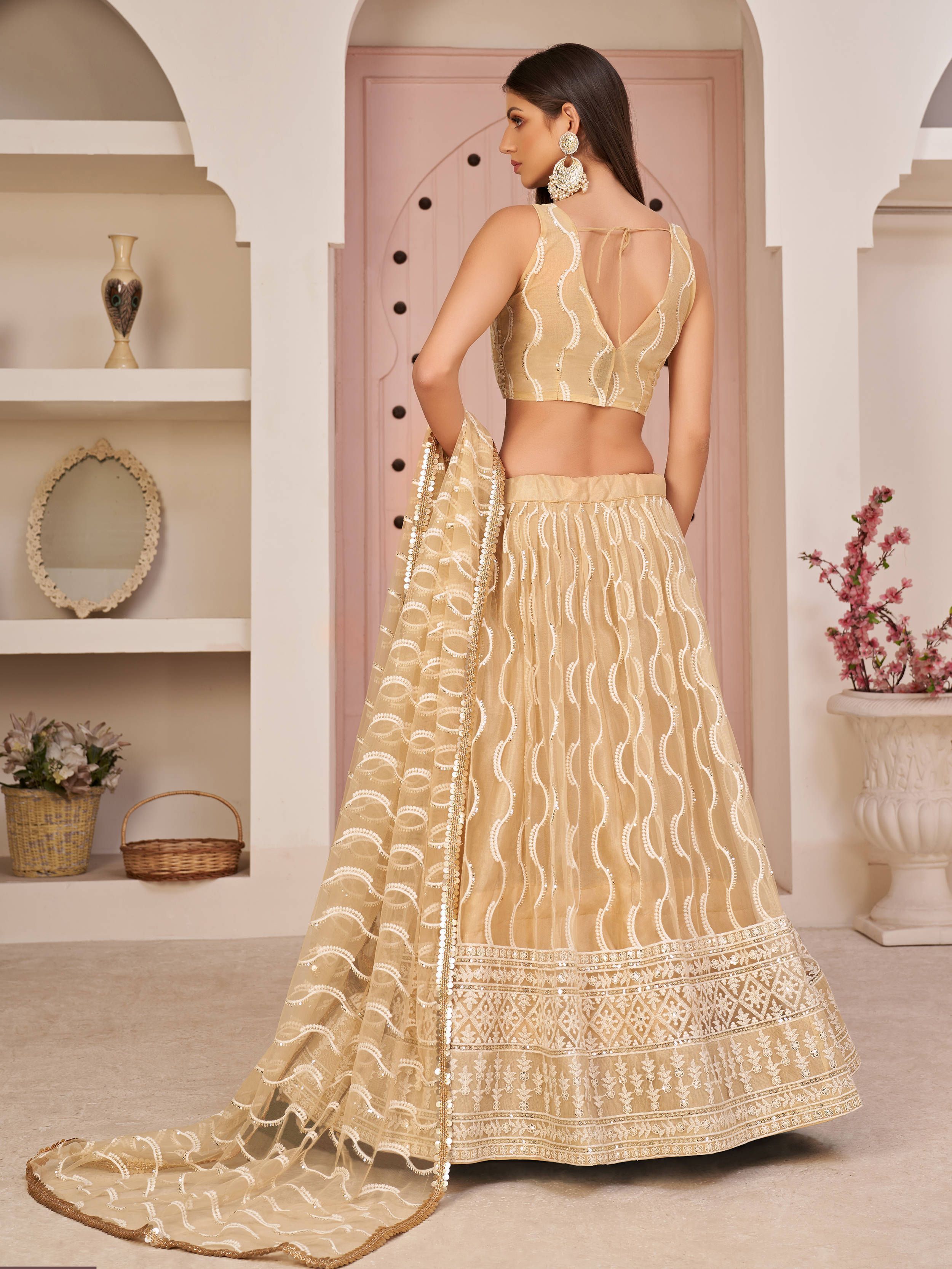 Beige Embroidered Lehenga with heavy dupatta