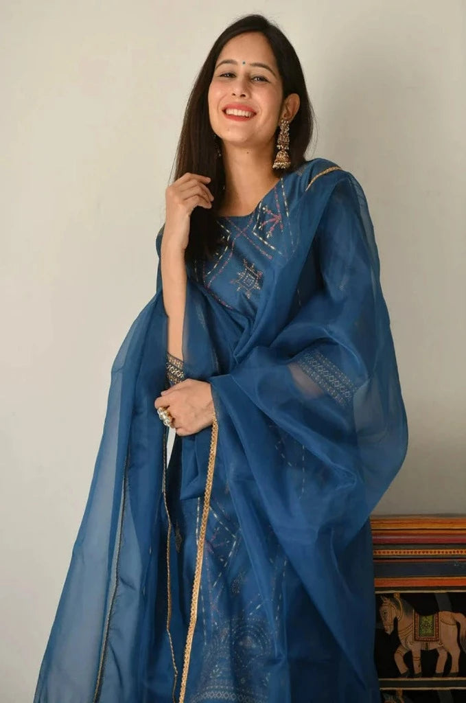 Silk Kurta Set with pants and Dupatta