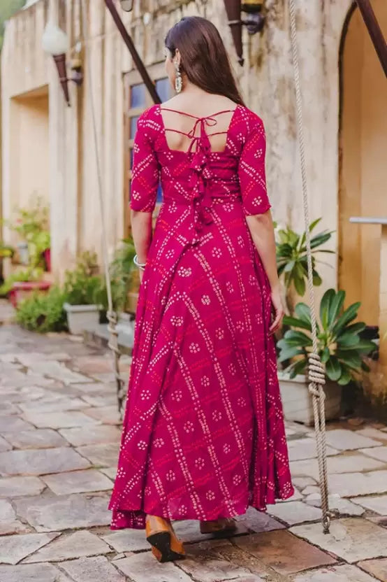 Printed Bandhej Anarkali Kurta