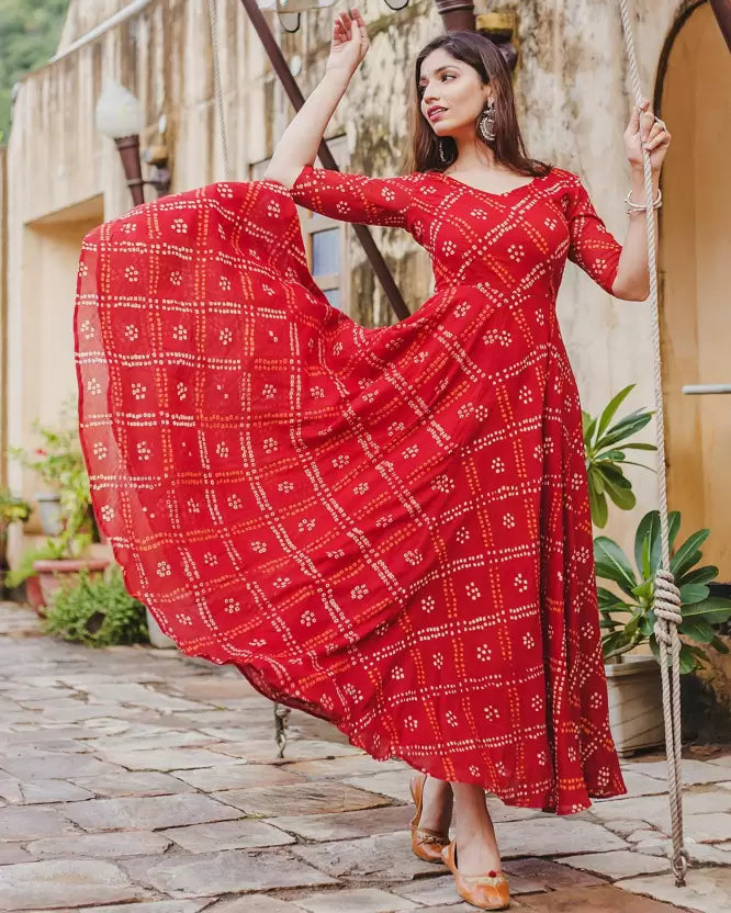 Printed Bandhej Anarkali Kurta