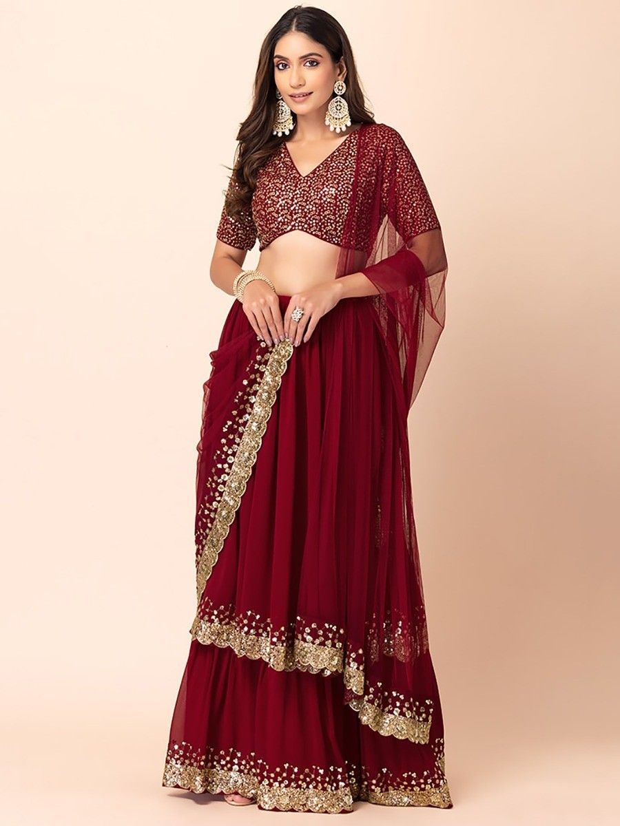 Maroon Sequin and zari Lehenga