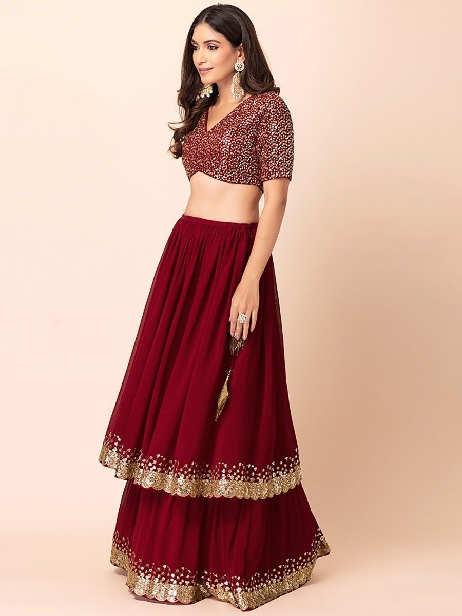 Maroon Sequin and zari Lehenga