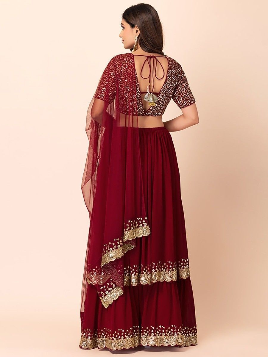 Maroon Sequin and zari Lehenga