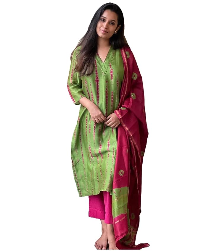 Women's Rayon Straight Printed Kurta with Pant & Dupatta