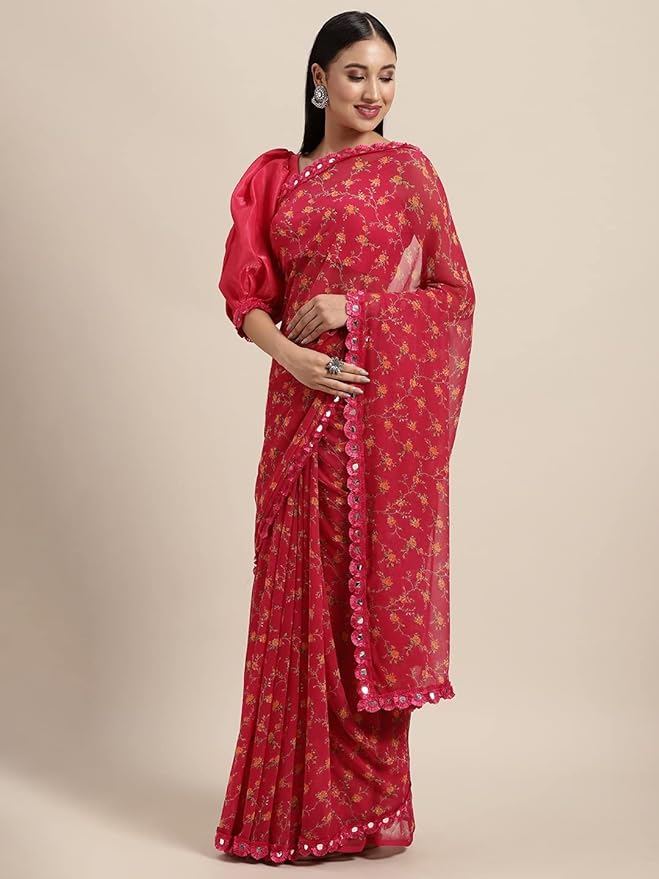 Gorgette Saree with mirror border