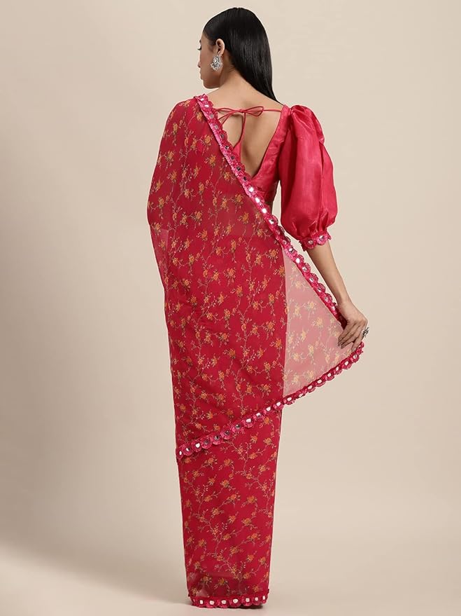 Gorgette Saree with mirror border