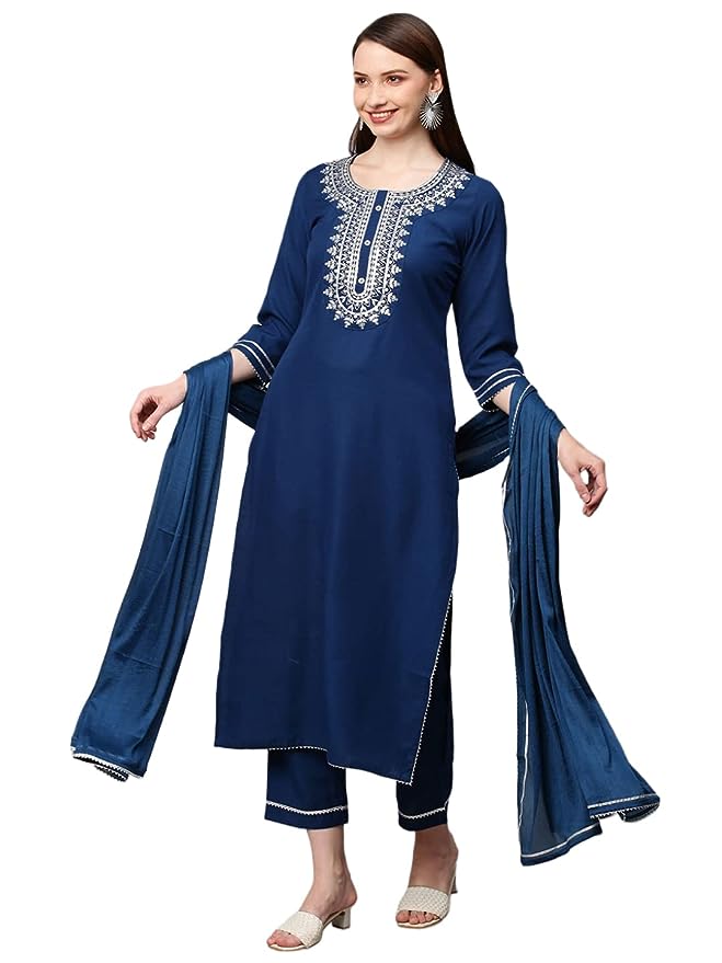 Embroidered Kurta with Pant & Dupatta Set