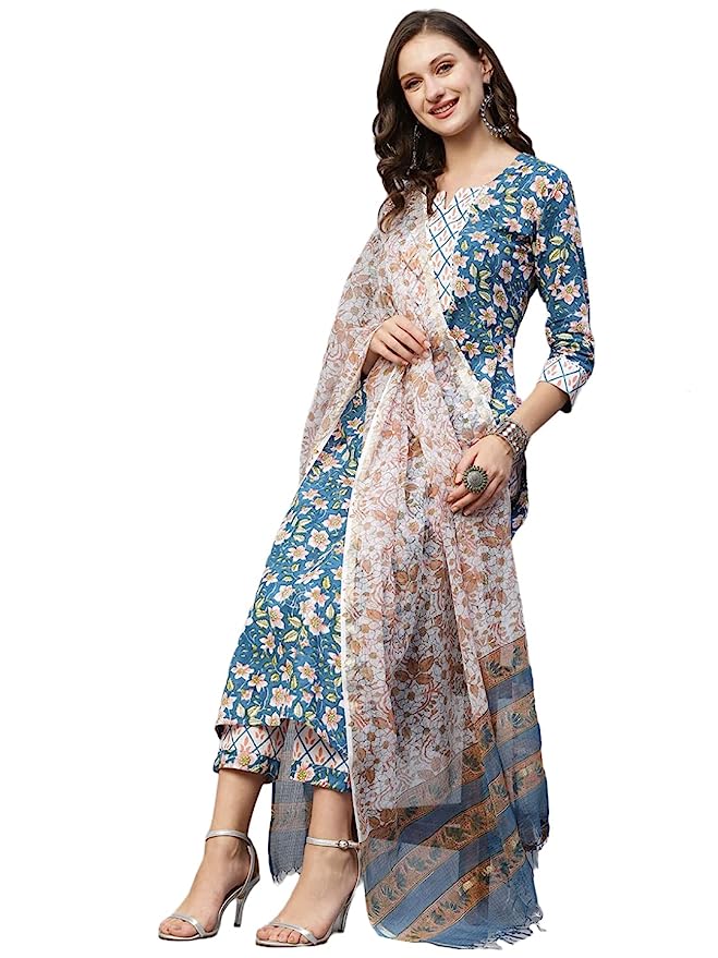 Floral Print Kurta with Pant & Dupatta