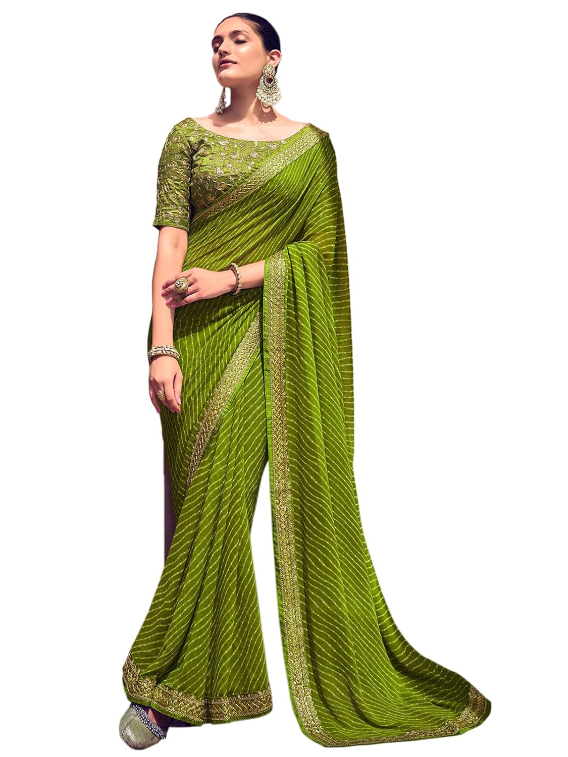 Lehariya Georgette Saree with Border and Stitched Blouse