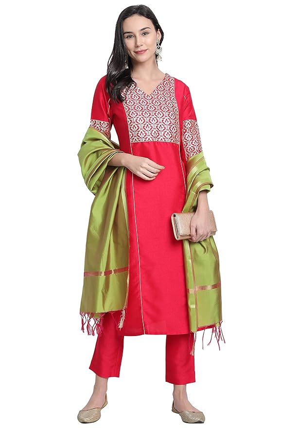 Partywear Silk Kurti Set with Dupatta