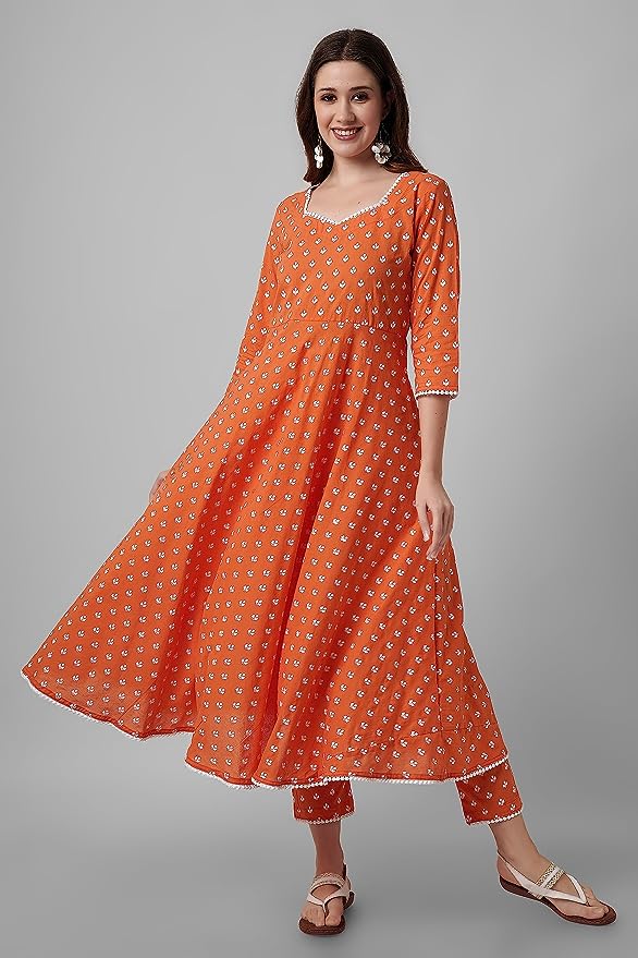 Women's Cotton Anarkali Kurta with Pants and Dupatta