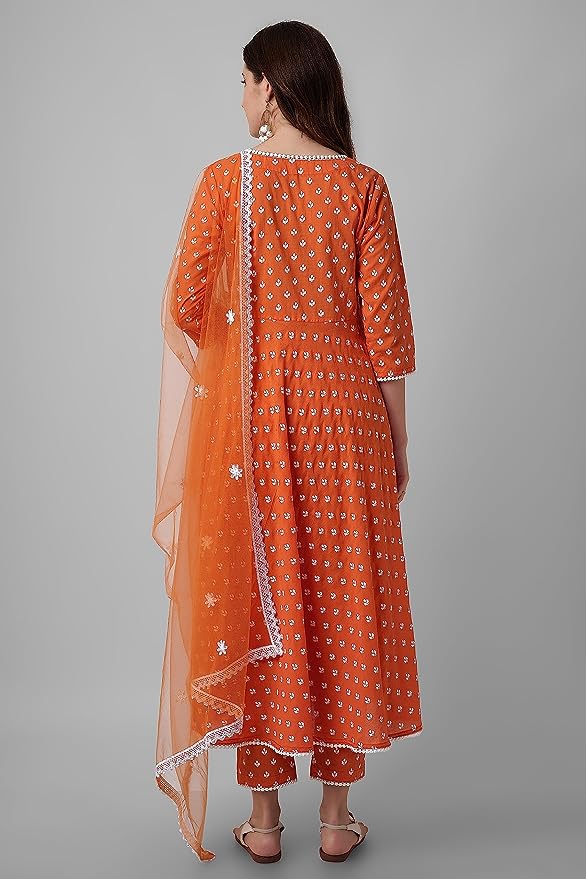 Women's Cotton Anarkali Kurta with Pants and Dupatta