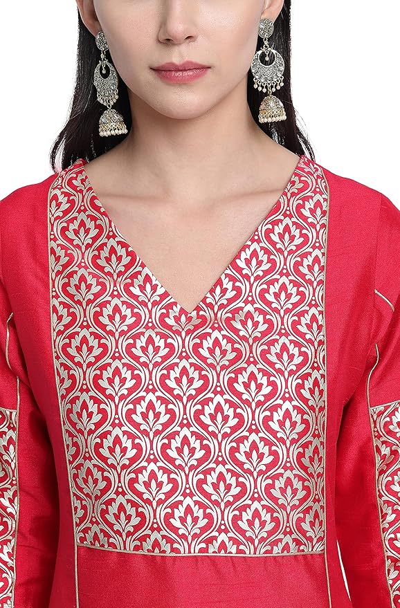 Partywear Silk Kurti Set with Dupatta