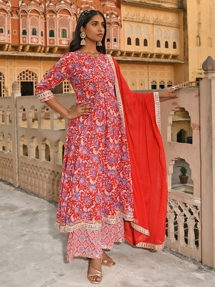 Printed Anarkali Kurta set with Dupatta