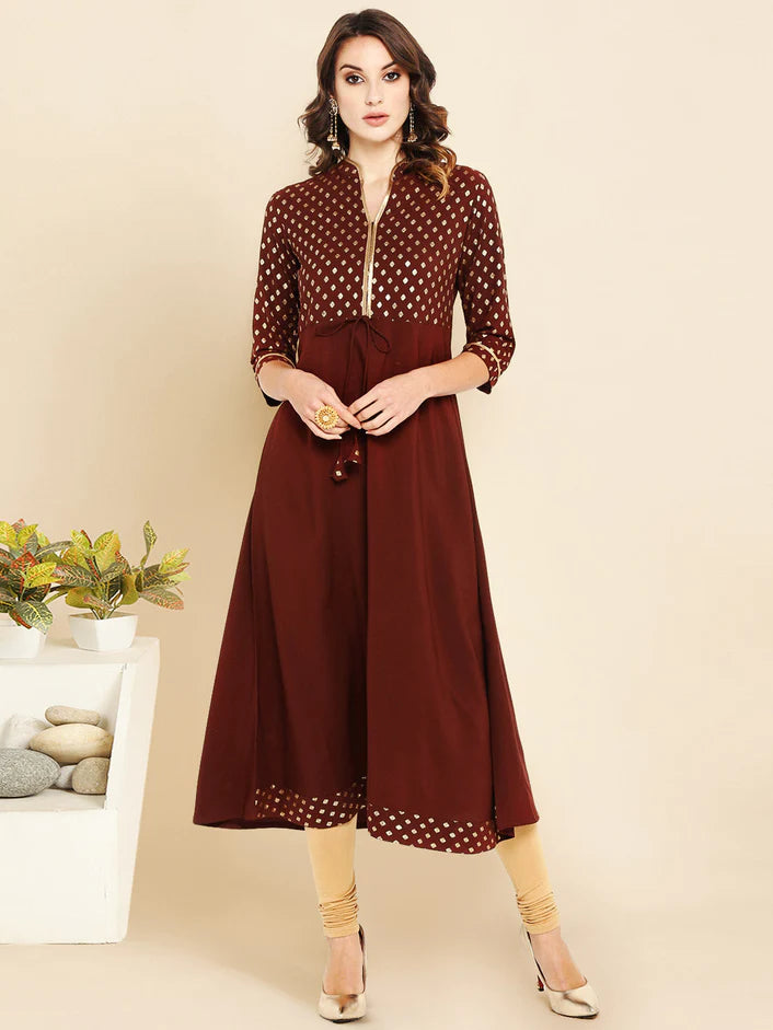 Brown Flared Kurta