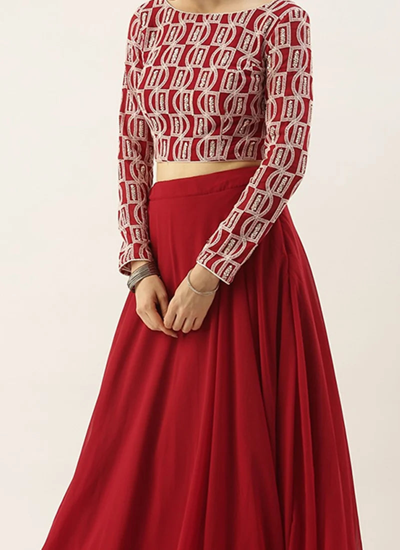 Embroidered Maroon Lehenga Set