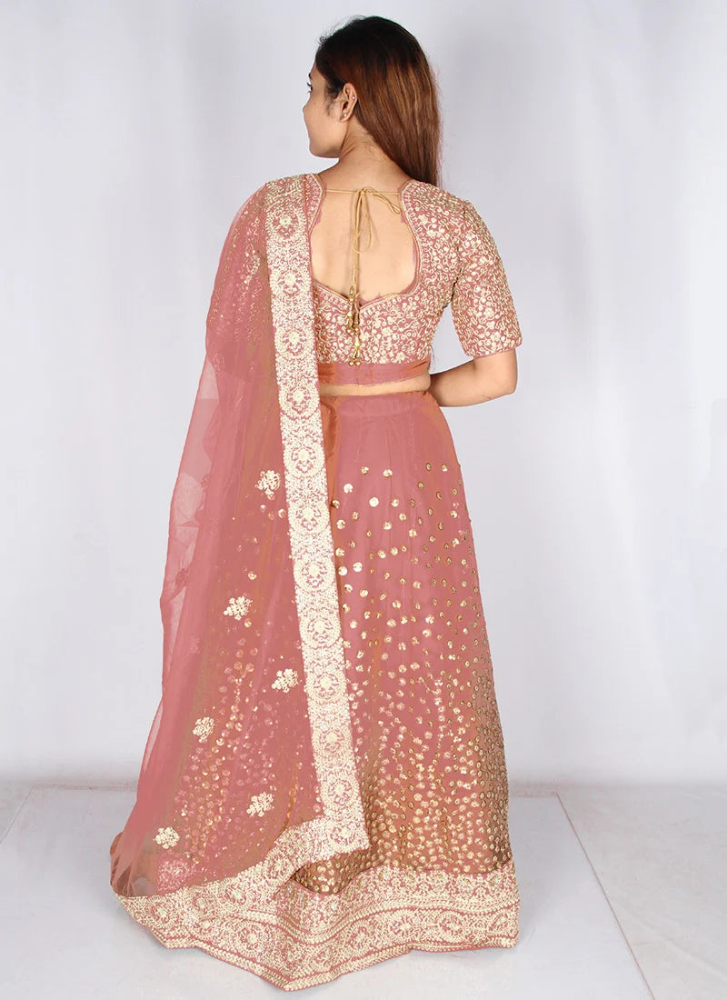 Mauve Net Embroidered Lehenga