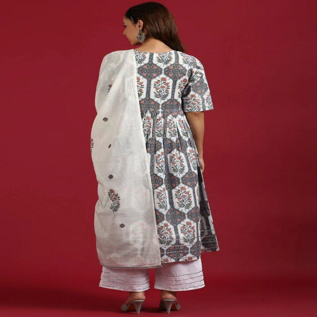 Botanical Print Cotton kurta and palazzo with dupatta