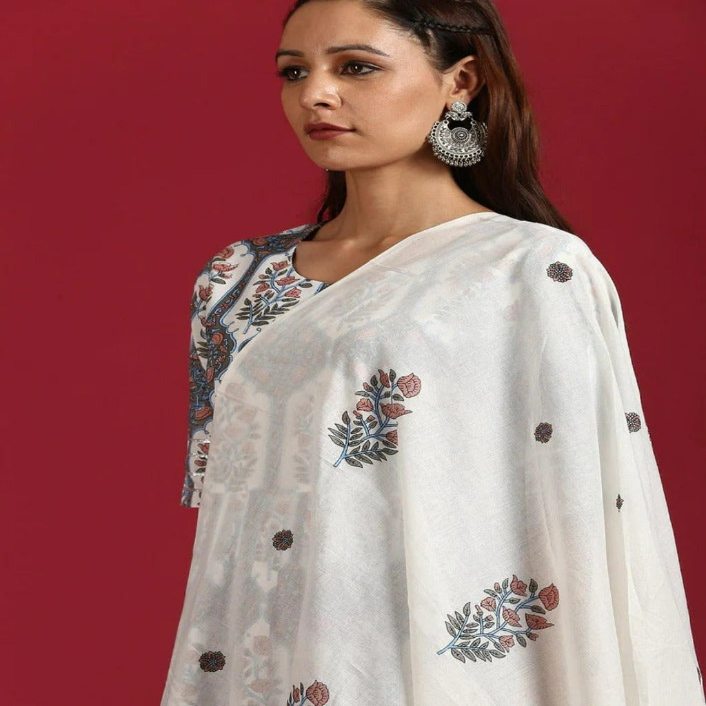 Botanical Print Cotton kurta and palazzo with dupatta