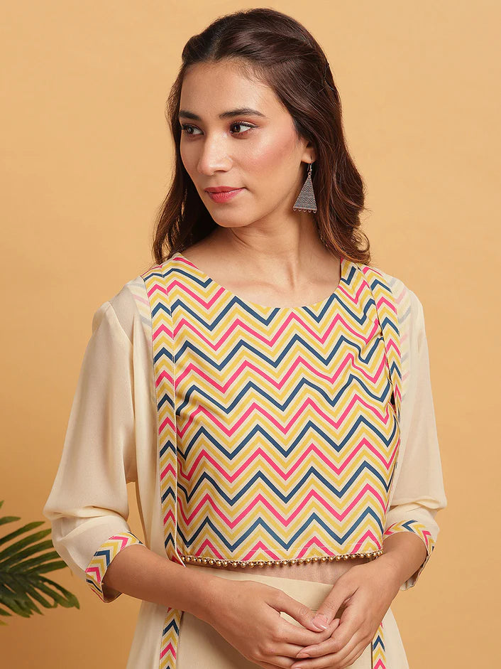 Zig Zag Print Crop Top and Palazzo with Jacket