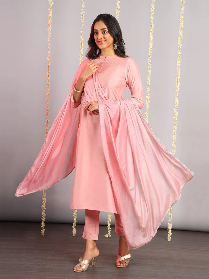 Peach Silk Kurta set with Dupatta