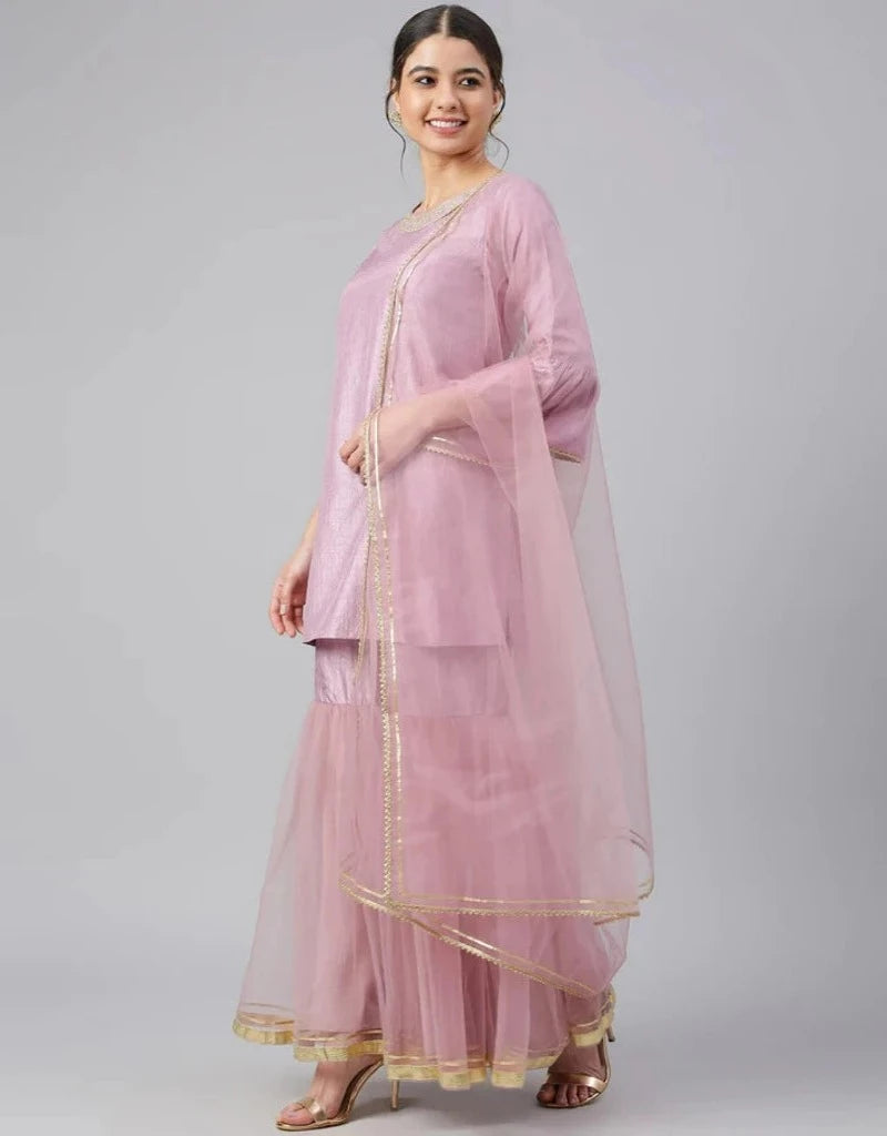 Lilac Silk Kurta and Sharara Set with Dupatta