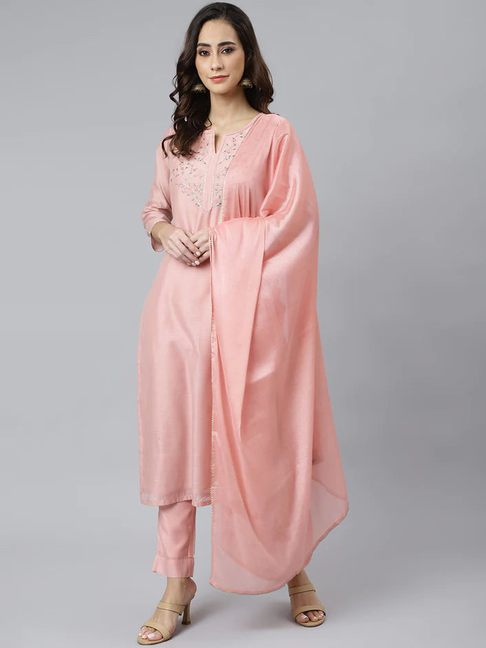 Peach Kurta set with Dupatta