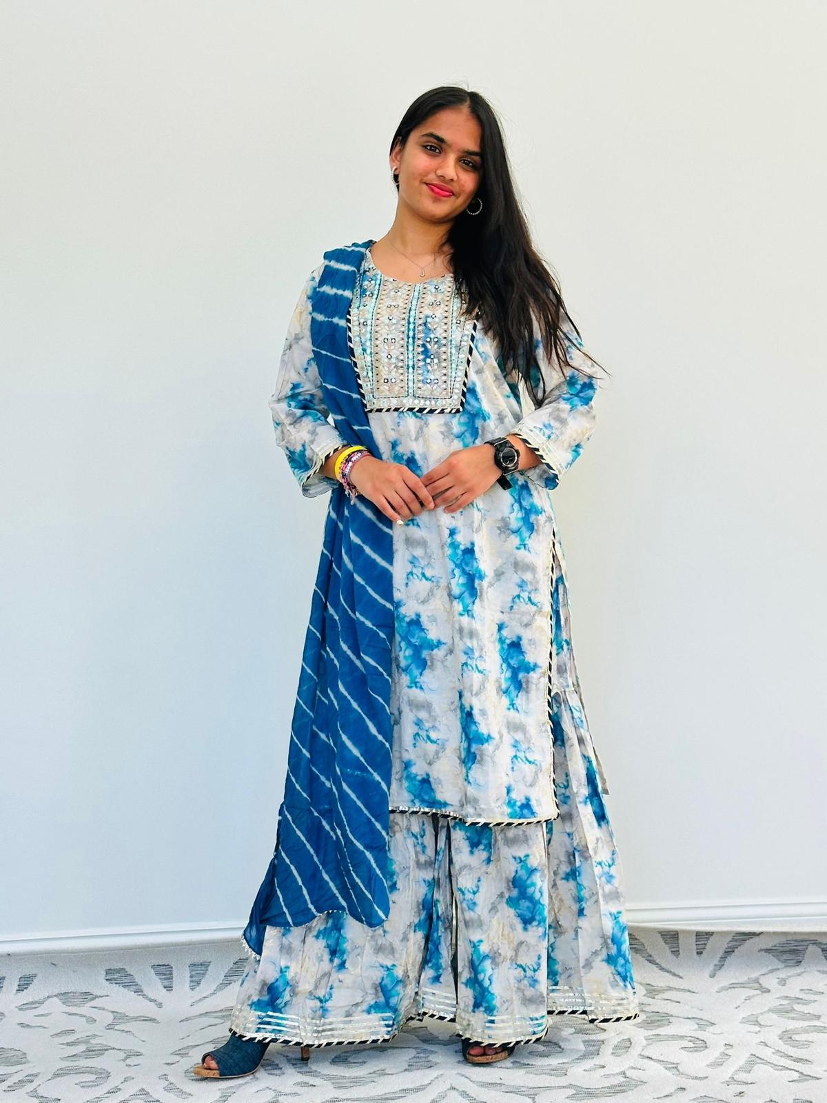 Printed Straight Kurta and flared palazzo Set with Dupatta