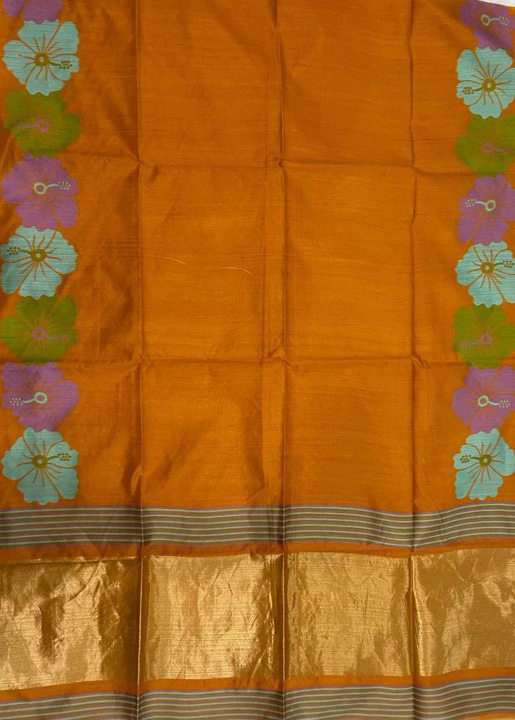 Floral Print Tussar Silk Saree