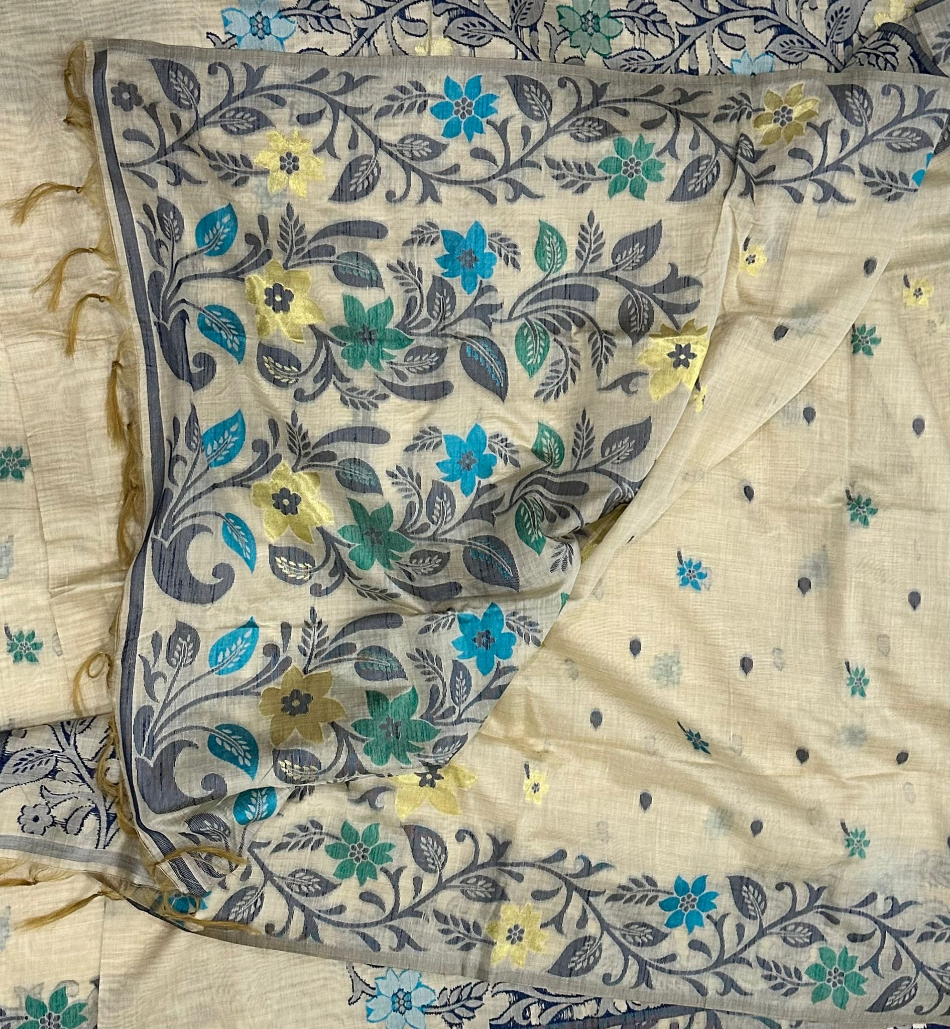 Floral Print Tussar Silk Saree