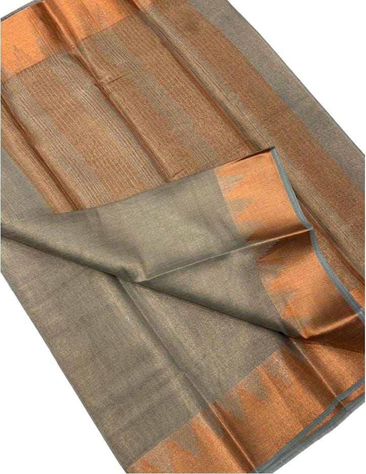 Evergreen Grey Linen Tissue Silk Saree