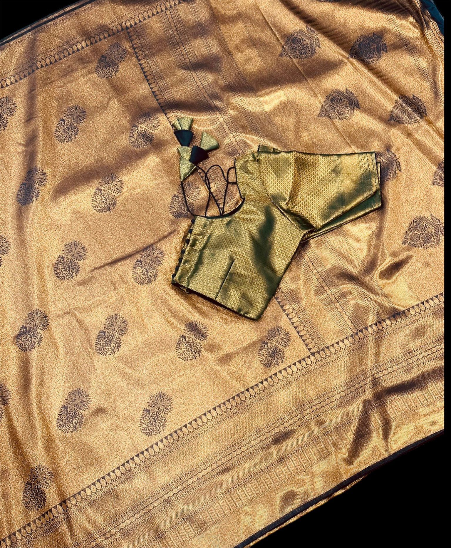 Partywear Copper Kubera Soft Silk Saree with Stitched Blouse