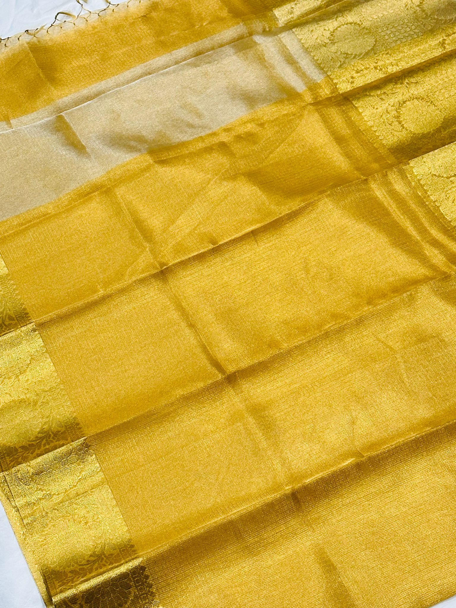 Blooming Yellow Tissue Silk Saree with Stitched blouse