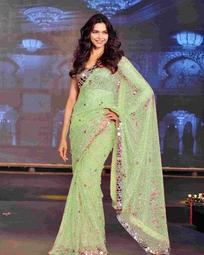 Sequin Saree with Mirror work and Stitched blouse