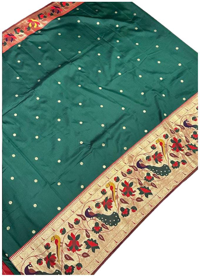 Traditional Green Paithani Silk Saree with stitched blouse