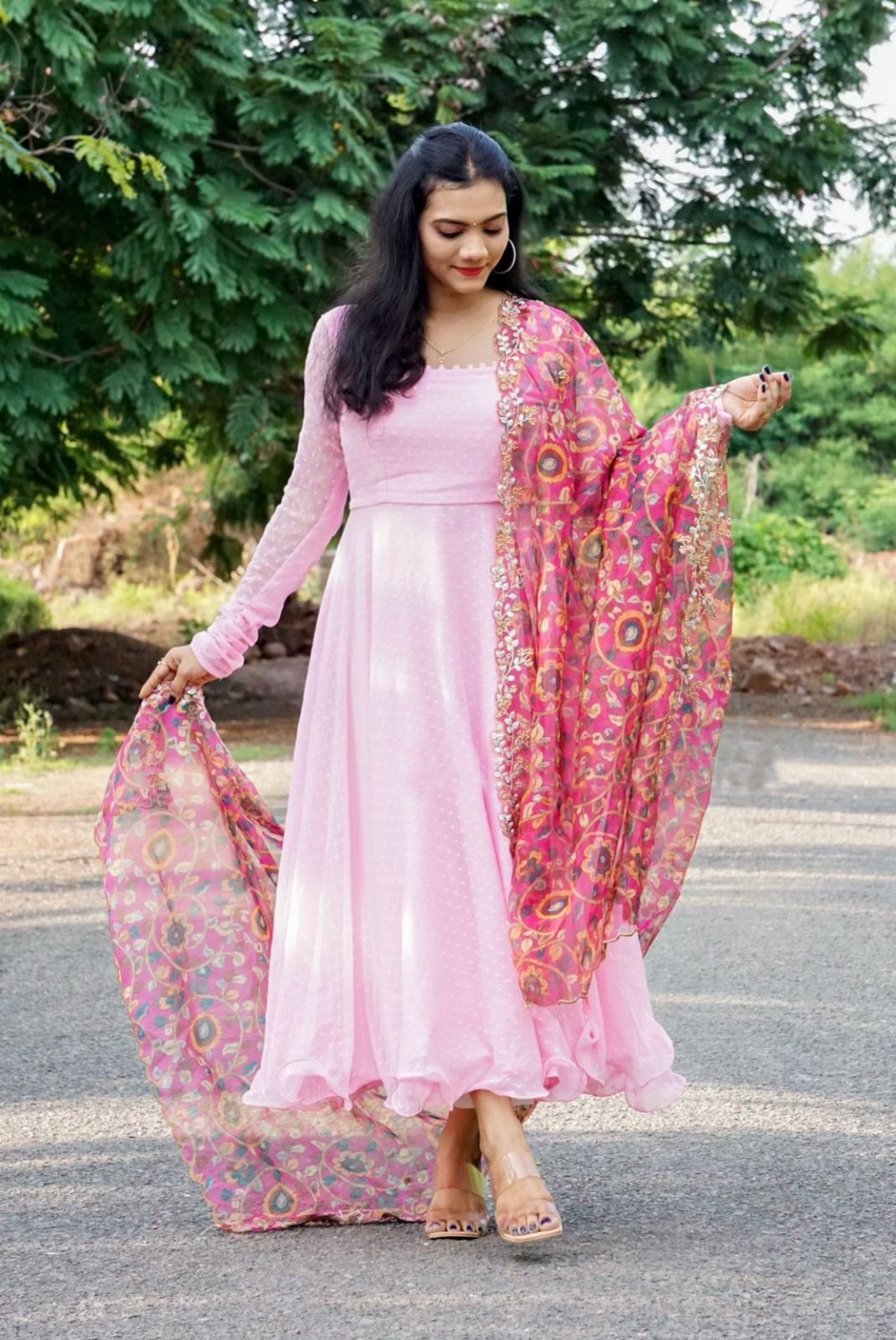 Partywear Anarkali kurta with dupatta