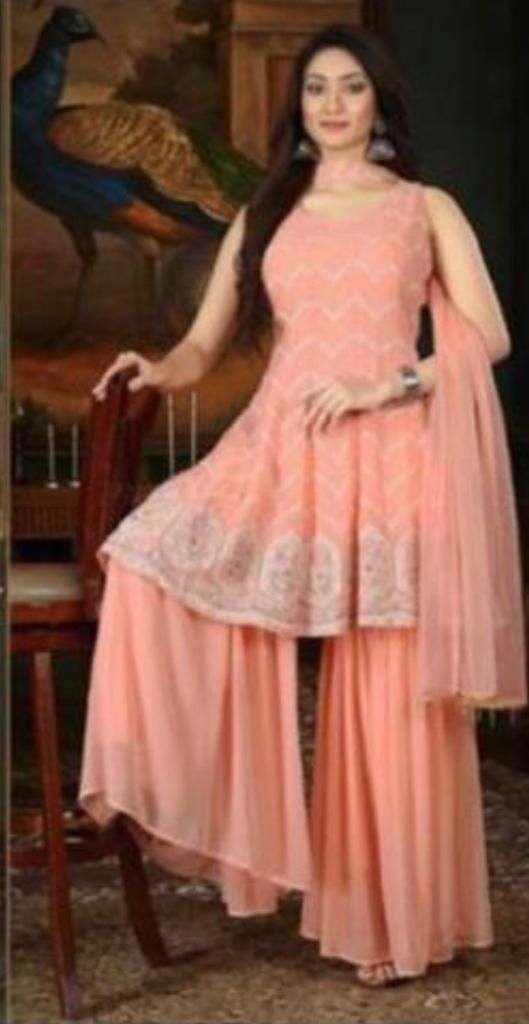 Partywear Anarkali with Sharara and Dupatta