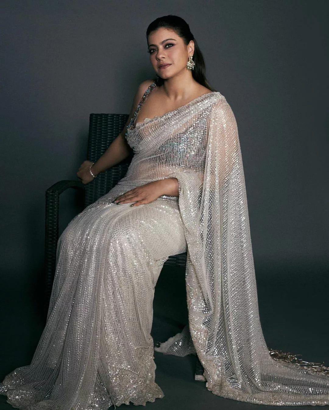 Dazzling Silver Sequin Saree with Stitched blouse