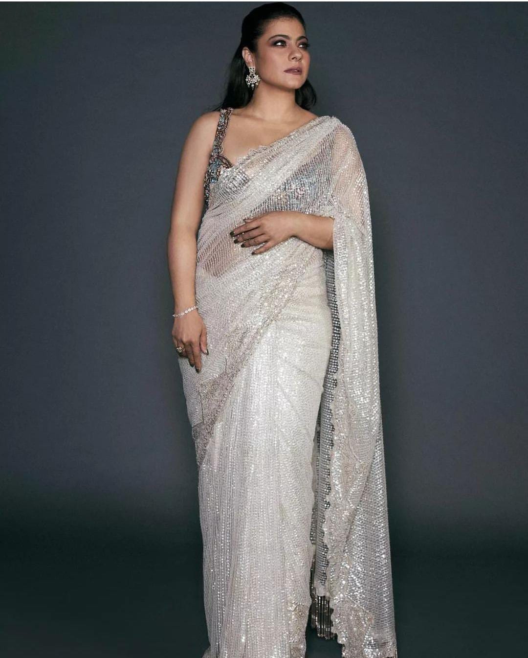 Dazzling Silver Sequin Saree with Stitched blouse