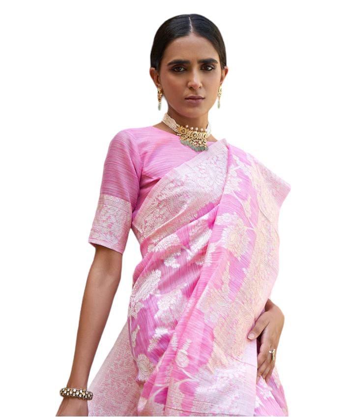 Gorgeous Ethnic Pink Linen Saree