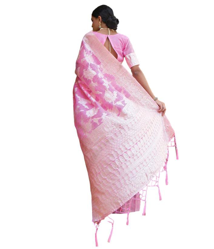 Gorgeous Ethnic Pink Linen Saree