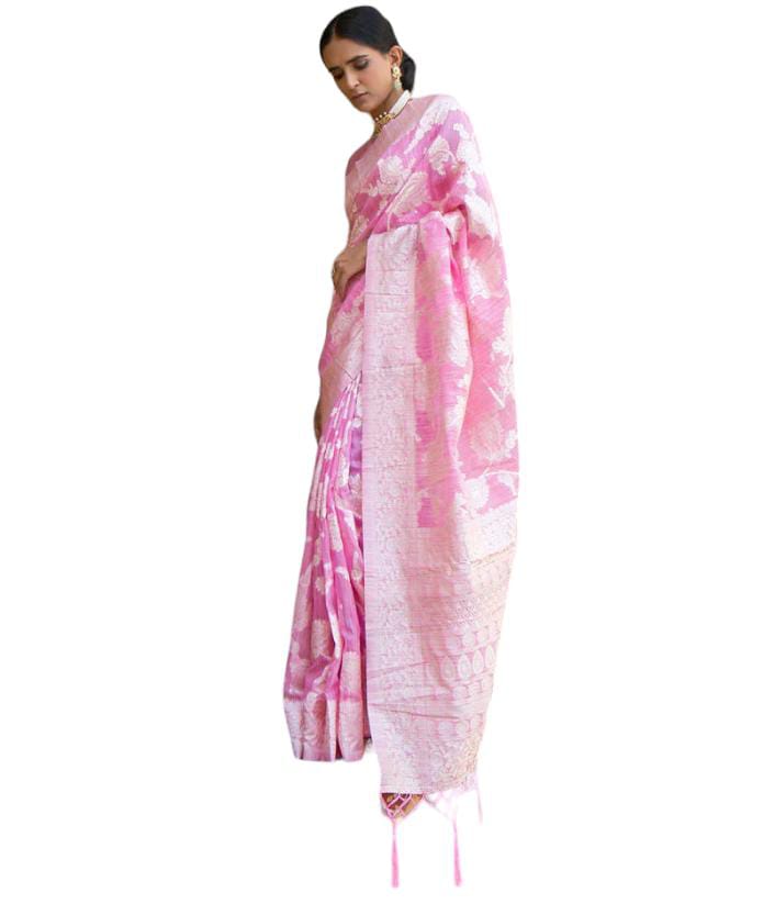 Gorgeous Ethnic Pink Linen Saree