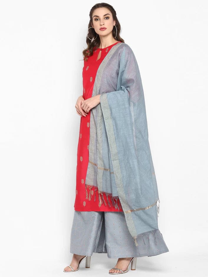 Classic Silk Print Kurti set with Dupatta