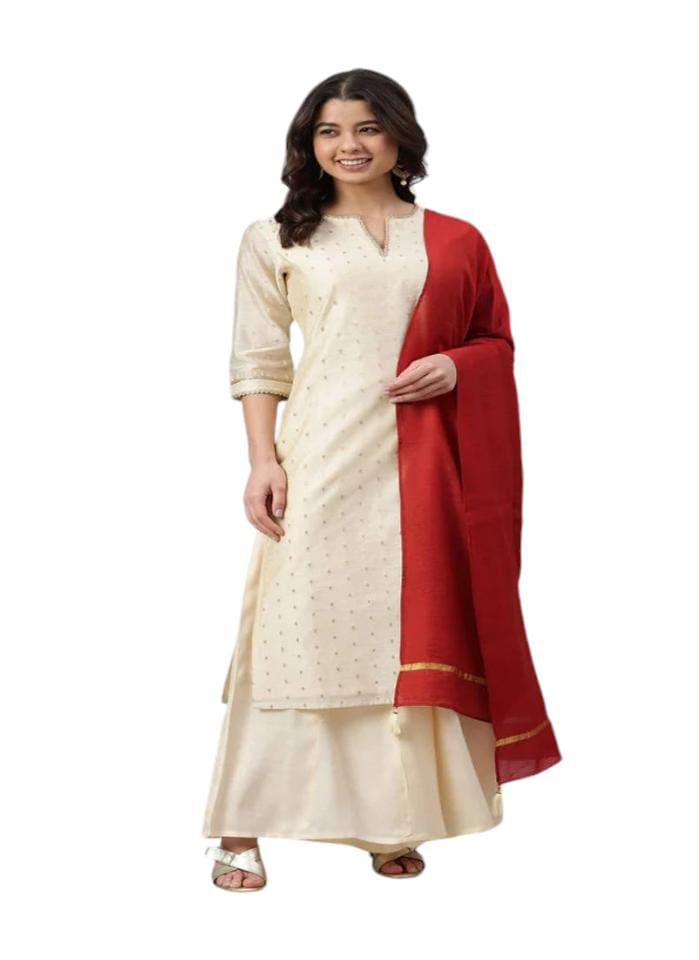 Chanderi Silk Kurta with Palazzo and Dupatta