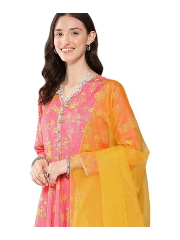 Floral Print Kurta set with Dupatta