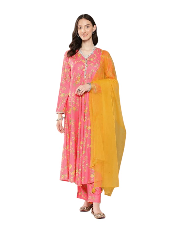 Floral Print Kurta set with Dupatta